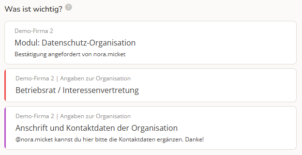 Abschnitt auf dem Dashboard