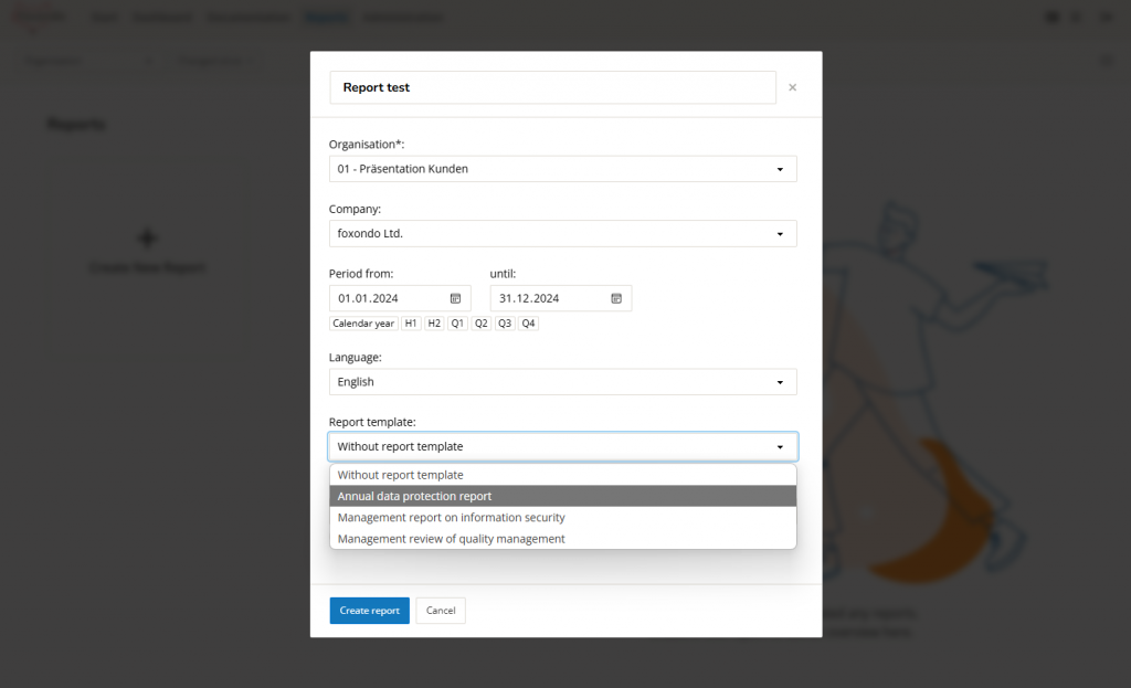 Screenshot Report Area - new report