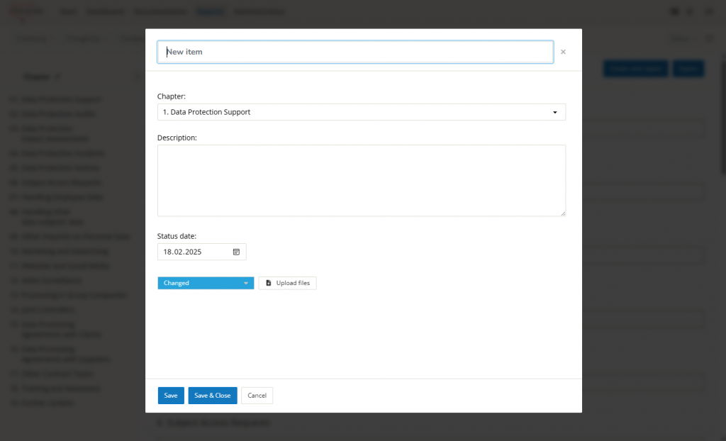 Screenshot Report Area -Create New Item