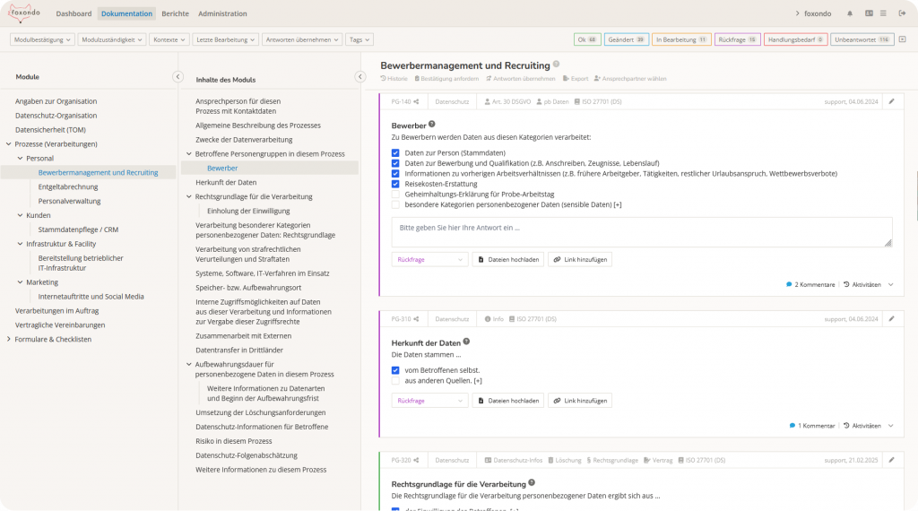 Screenshot der ausgefüllt foxondo Software