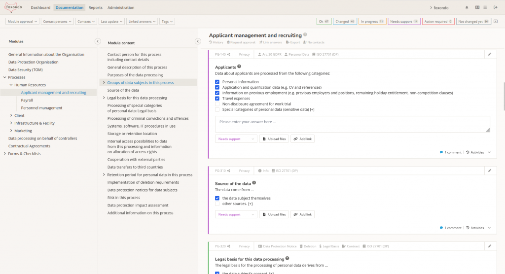 Screenshot of foxondo with EasyStart - Data Protection Documentation Tool.