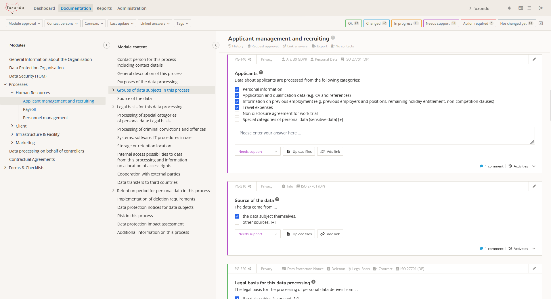 Screenshot of foxondo with EasyStart - Data Protection Documentation Tool.