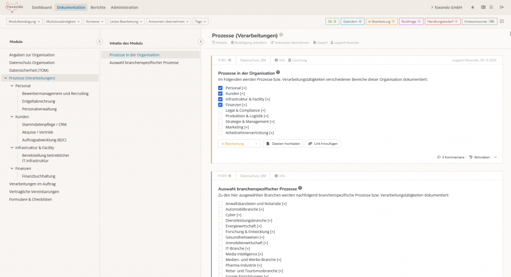 Screenshot der Prozess-Auswahl