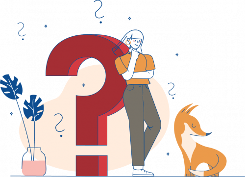 Frau mit Fragezeichen und MrFOX