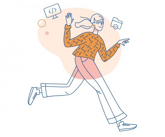 laufende Frau mit verschiedenen Symbolen